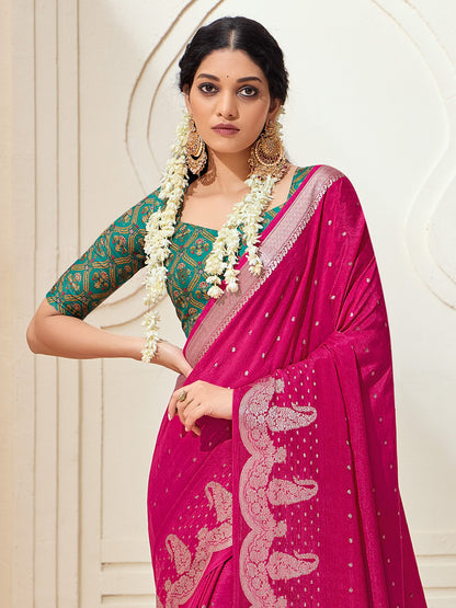Pink Kanjeevaram chinnon Woven Saree