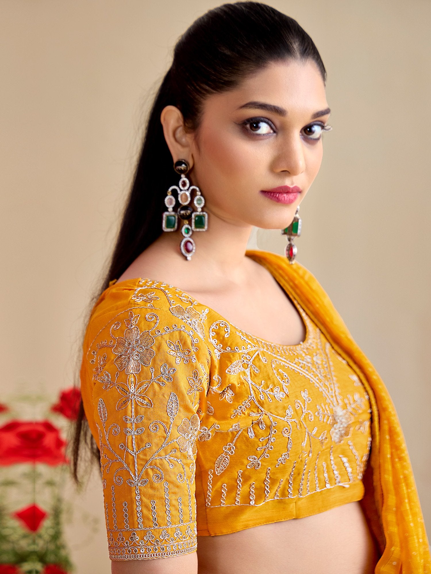 Yellow Bandhani Georgette Embroidered Saree