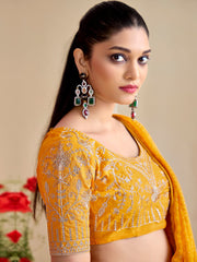 Yellow Bandhani Georgette Embroidered Saree