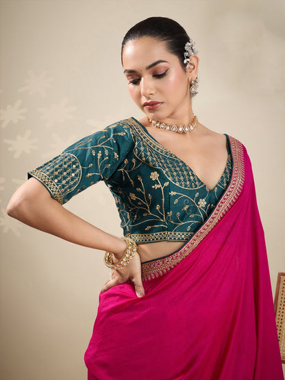 Pink Party Wear Vichitra Silk Embellished Saree