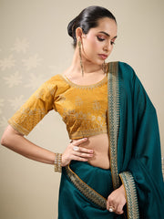 Teal Blue Party Wear Vichitra Silk Embellished Saree