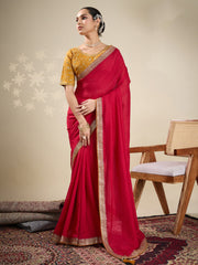 Red Red Party Wear Vichitra Silk Embellished Saree