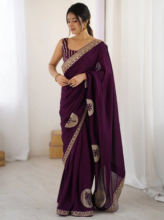 Purple Purple Party Wear Vichitra Silk Embellished Saree