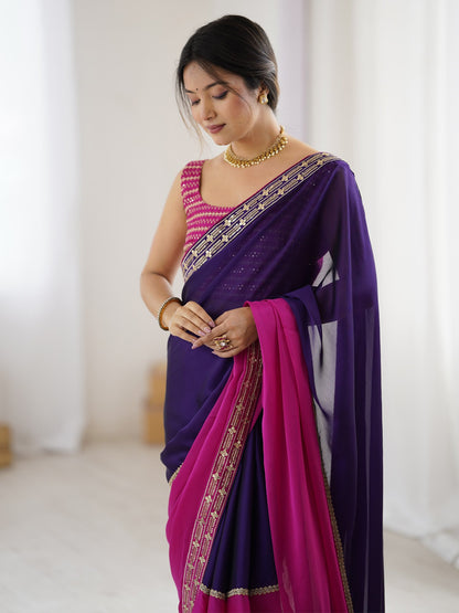 Pink Party Wear Pure Georgette Half & Half Saree