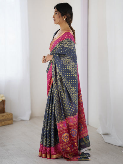 Charcoal Bandhani Cotton Printed Saree
