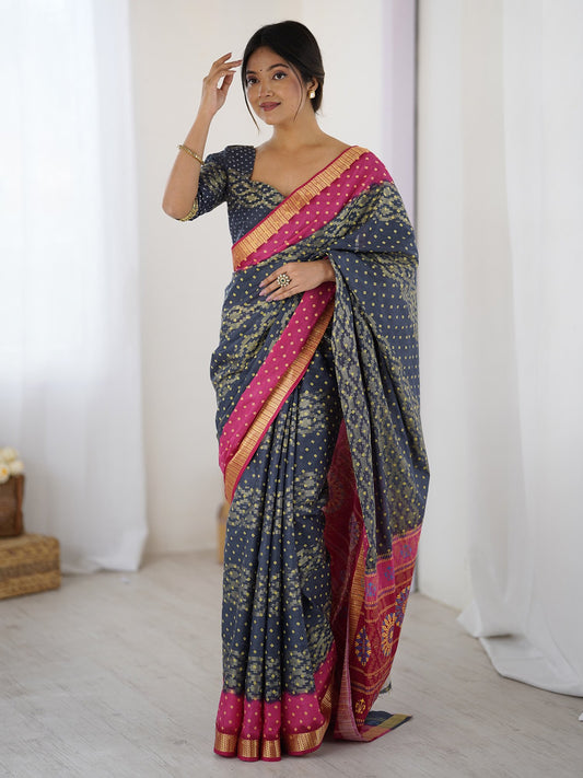 Charcoal Grey Charcoal Bandhani Cotton Printed Saree