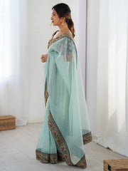 Sea Party Wear Chiffon Embellished Saree