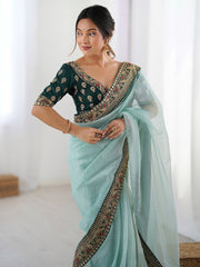 Sea Party Wear Chiffon Embellished Saree