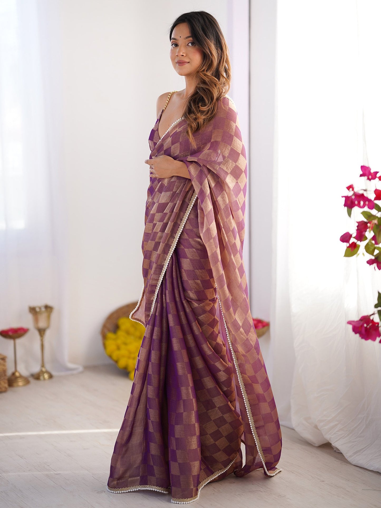 Purple Party Wear Chiffon Embellished Saree