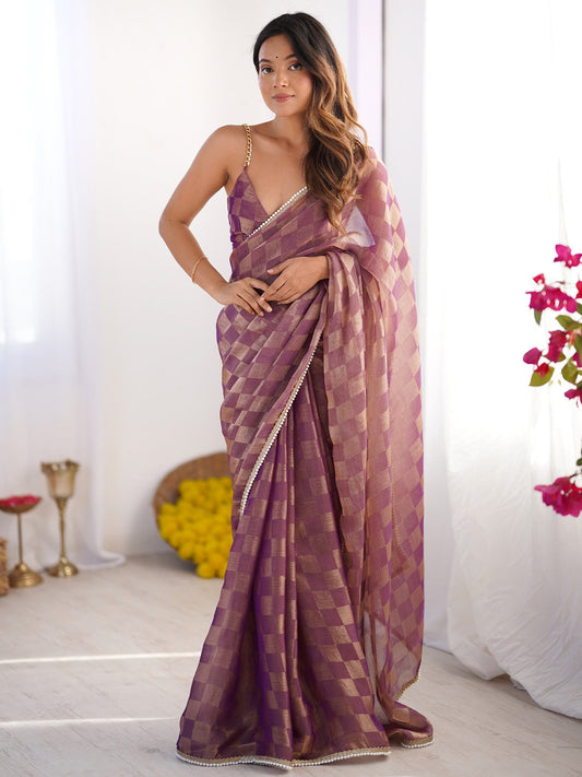 Purple Purple Party Wear Chiffon Embellished Saree
