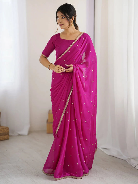 Pink Pink Party Wear Pure Georgette Embellished Saree