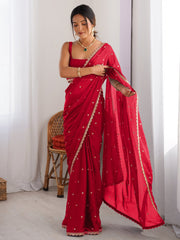 Red Party Wear Pure Georgette Embellished Saree