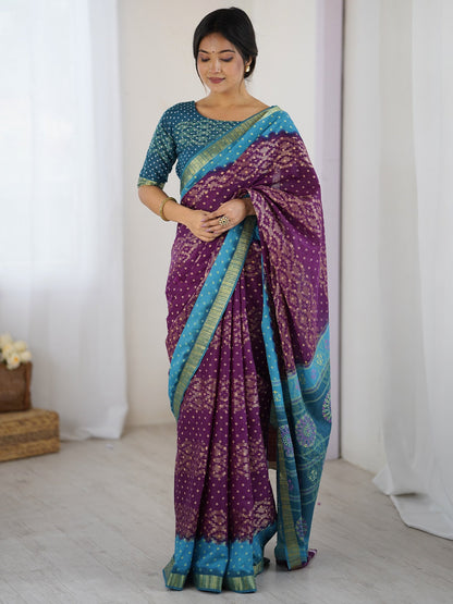 Purple Purple Bandhani Cotton Printed Saree