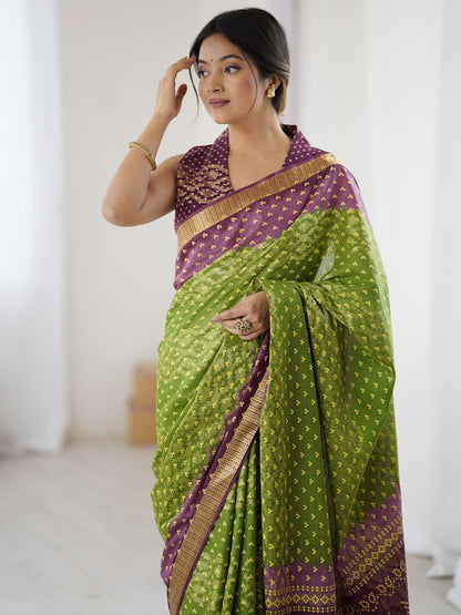 Light Bandhani Cotton Printed Saree
