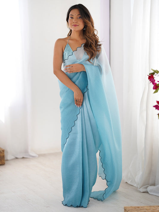 Blue Light Party Wear Chiffon Embellished Saree