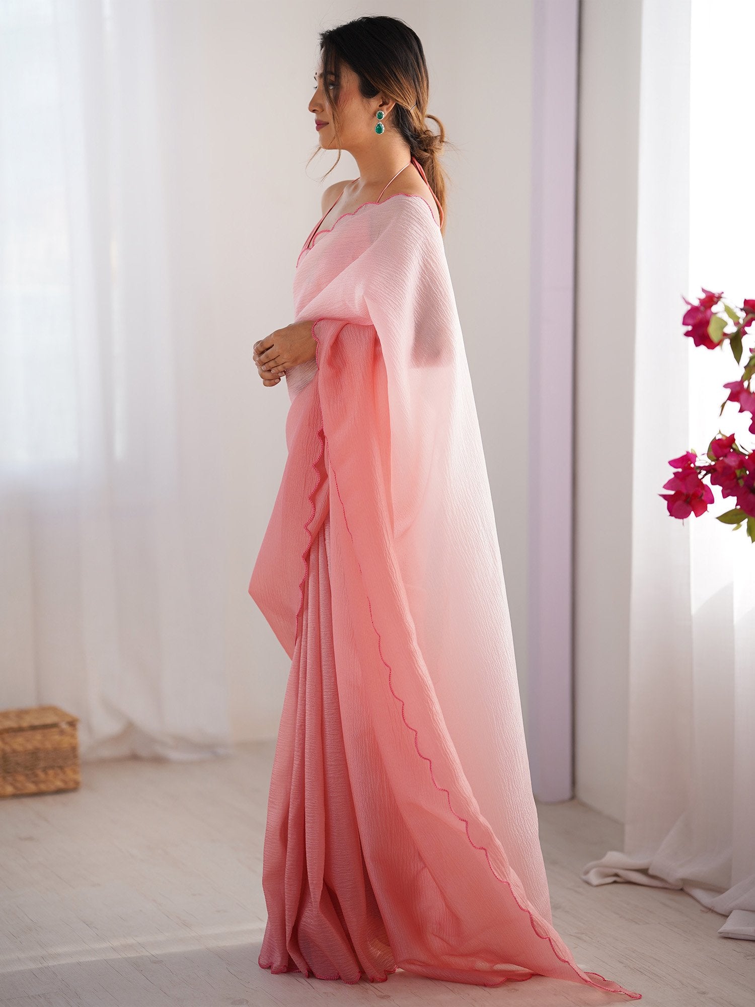 Pink Party Wear Chiffon Embellished Saree