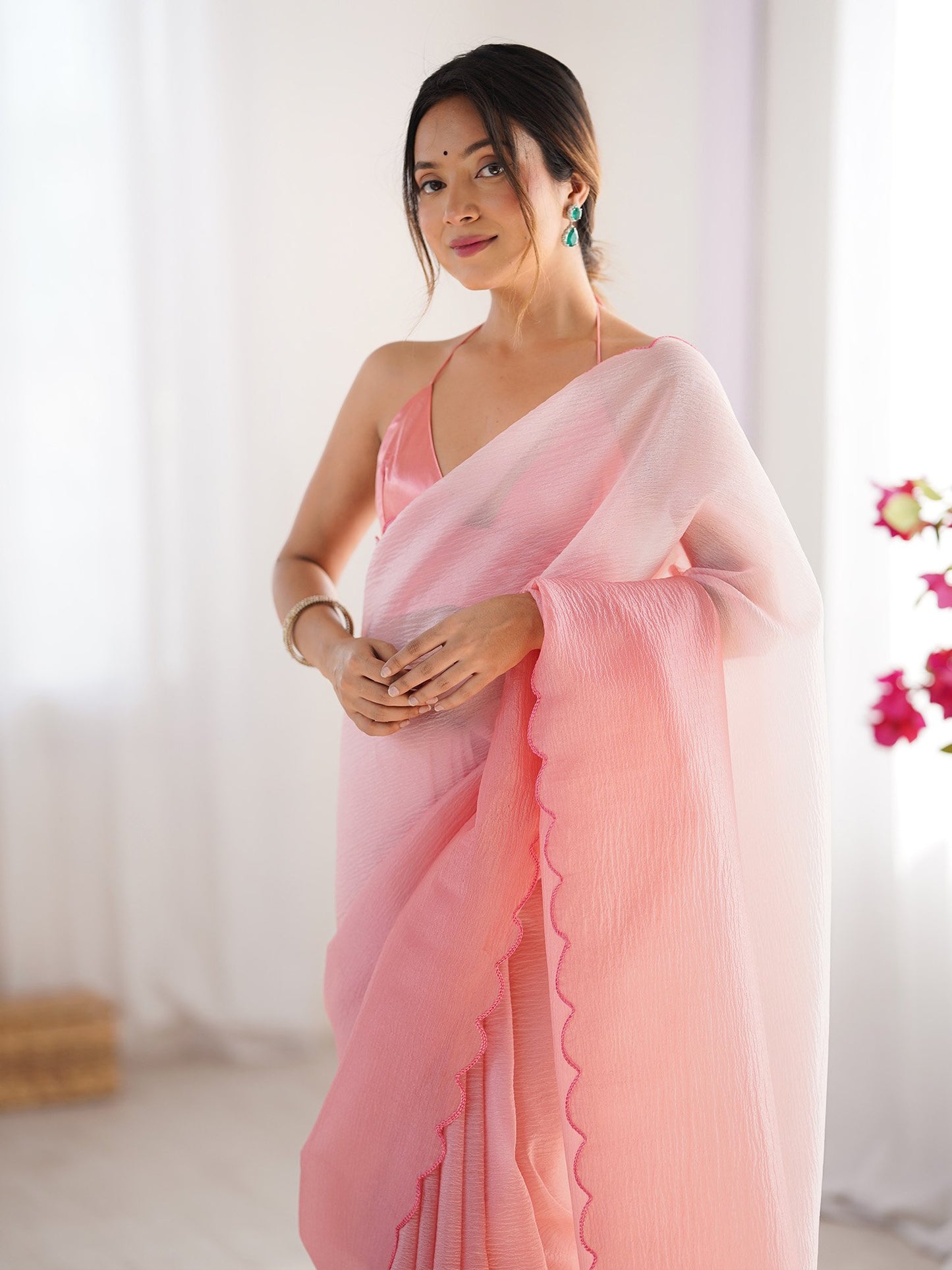 Pink Party Wear Chiffon Embellished Saree