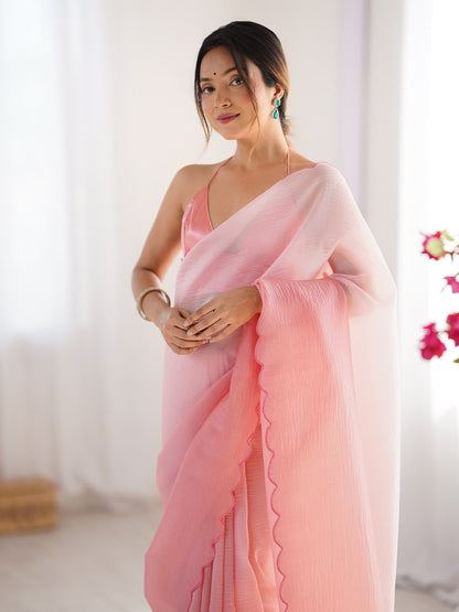 Pink Party Wear Chiffon Embellished Saree
