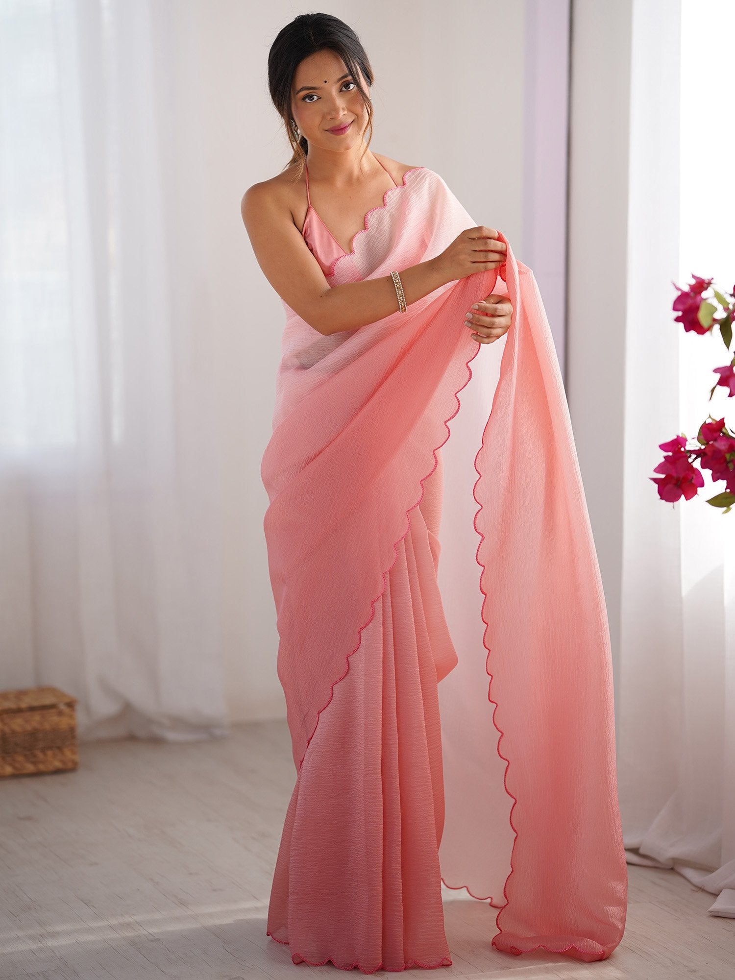 Pink Pink Party Wear Chiffon Embellished Saree