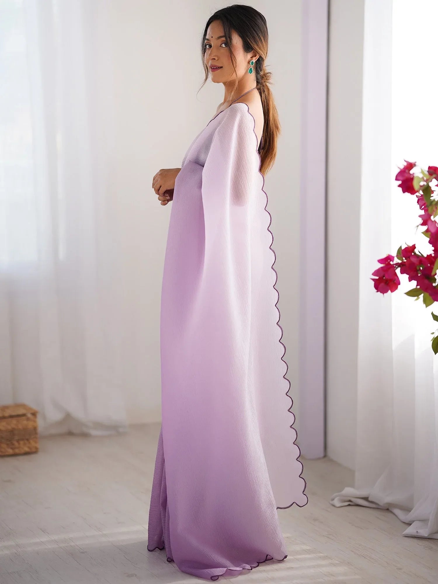 Lavendar Party Wear Chiffon Embellished Saree - The Dori Store