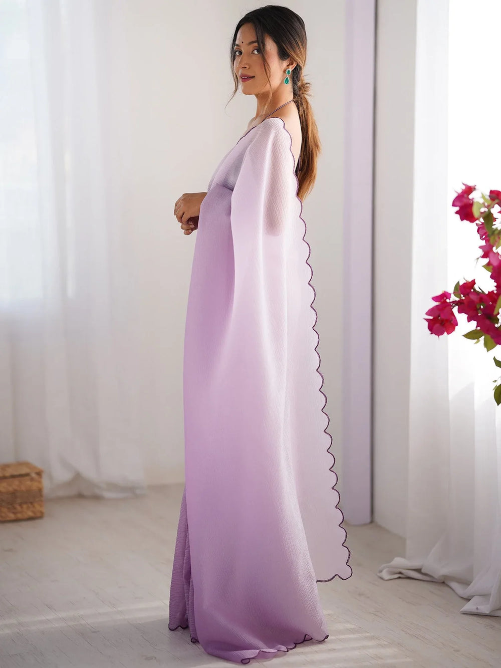 Lavendar Party Wear Chiffon Embellished Saree - The Dori Store