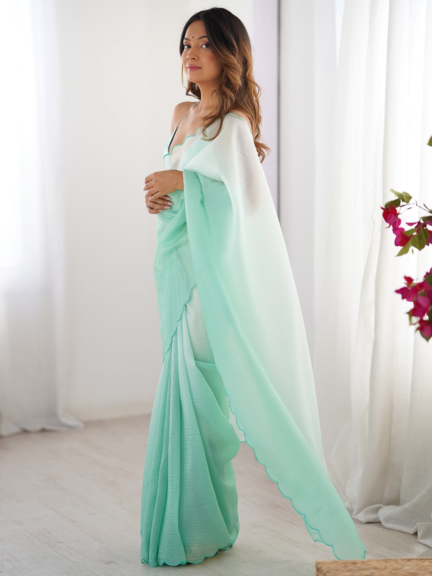 Sea Party Wear Chiffon Embellished Saree