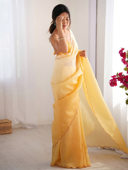 Yellow Party Wear Chiffon Embellished Saree