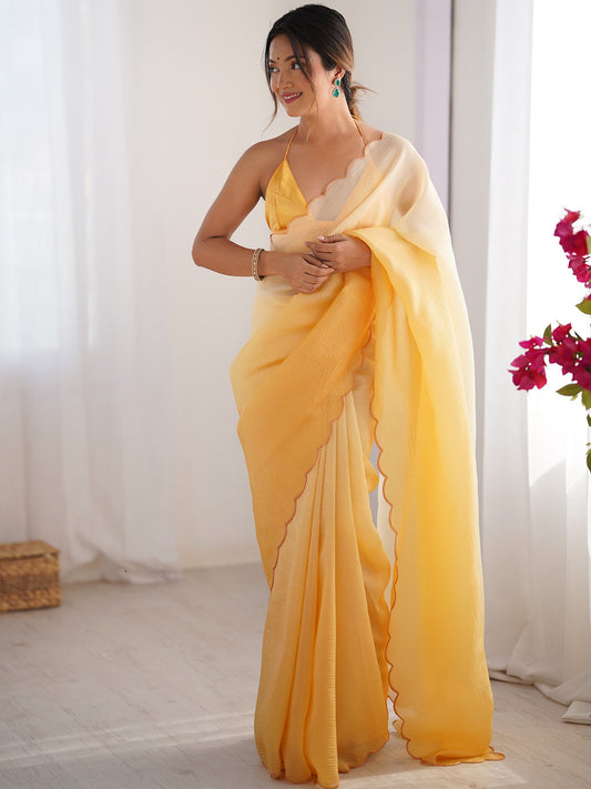 Yellow Yellow Party Wear Chiffon Embellished Saree