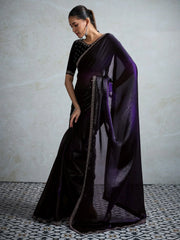 Purple Party Wear Satin Embellished Saree