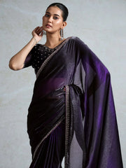 Purple Party Wear Satin Embellished Saree