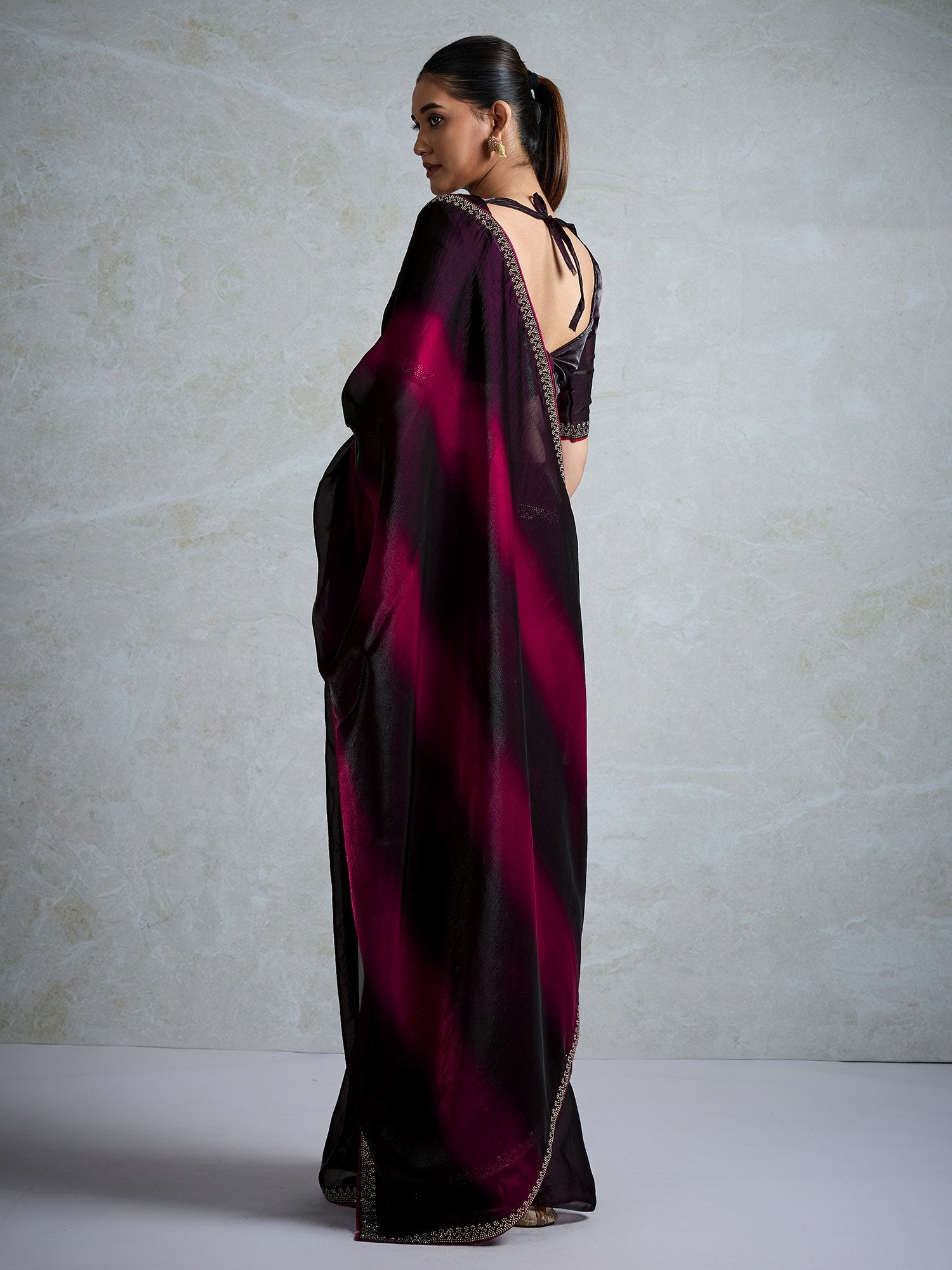 Pink Party Wear Satin Embellished Saree