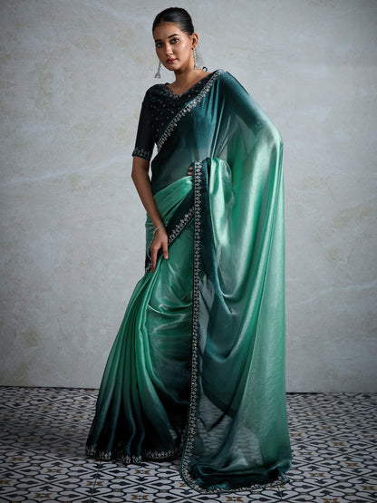 Sea Party Wear Satin Embellished Saree