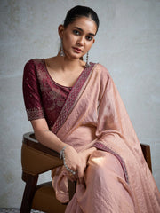 Rose Party Wear Satin Embellished Saree