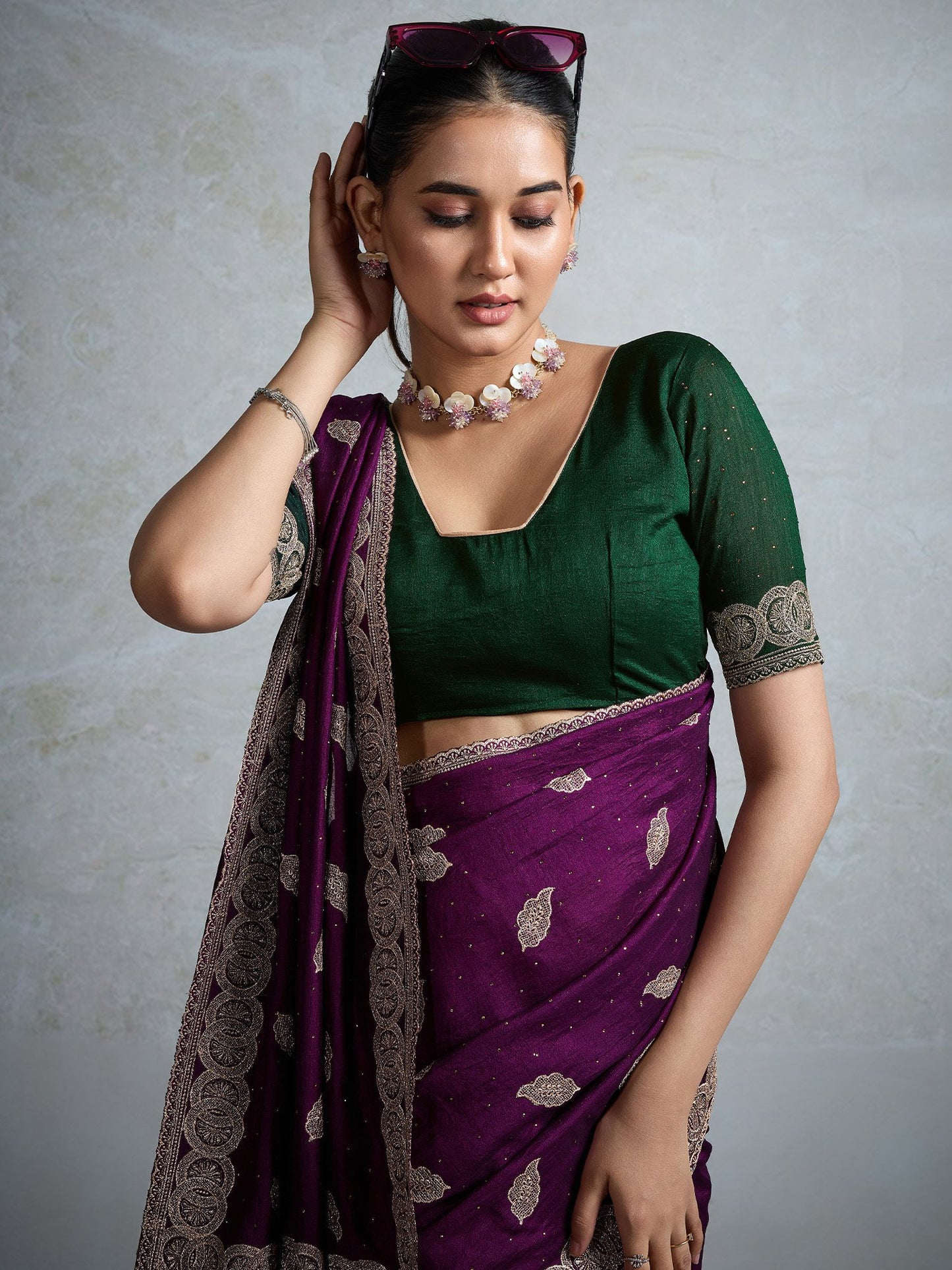 Purple Party Wear Vichitra Silk Embellished Saree