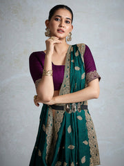 Teal Green Party Wear Vichitra Silk Embellished Saree