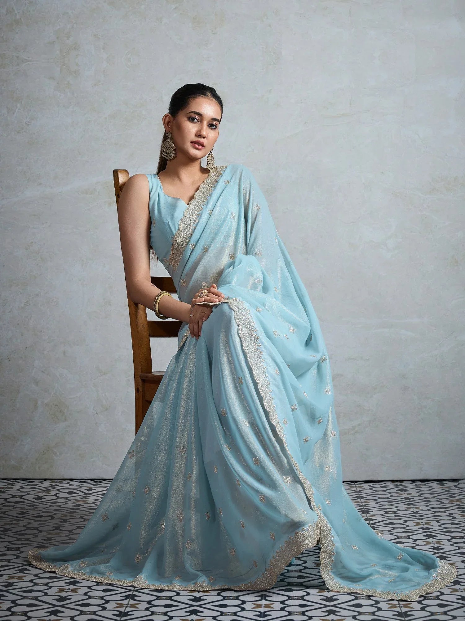 Light Party Wear Georgette Zari Embroidered Saree