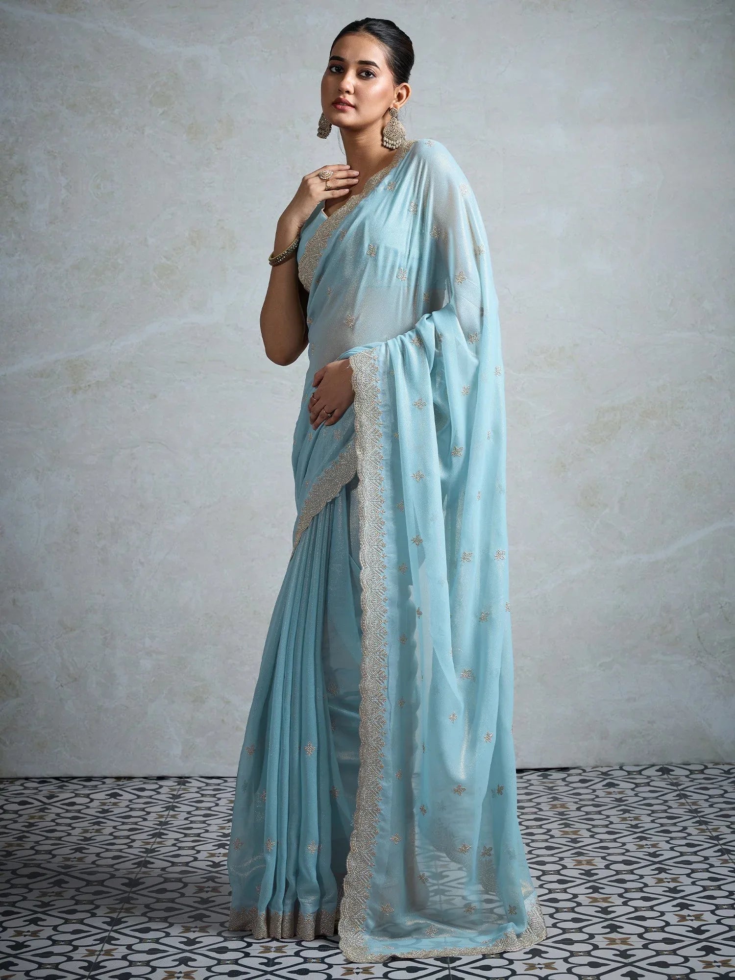 Light Party Wear Georgette Zari Embroidered Saree