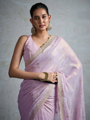 Lavendar Party Wear Georgette Zari Embroidered Saree
