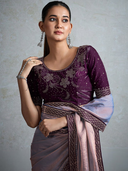 Metallic Party Wear Satin Embellished Saree
