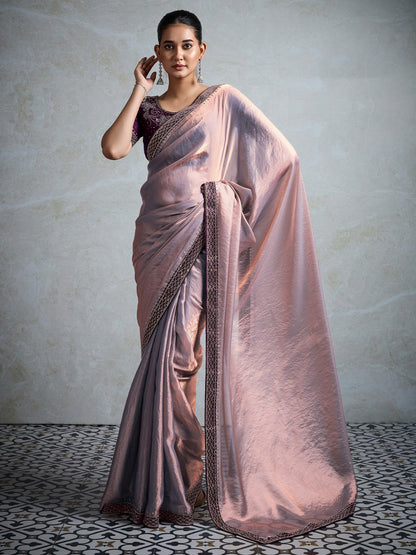 Metallic Party Wear Satin Embellished Saree