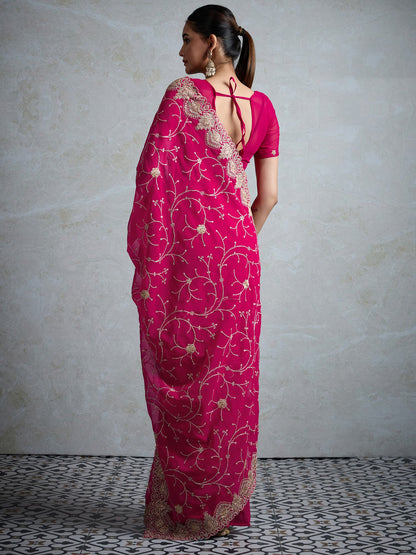 Pink Party Wear Georgette Embroidered Saree