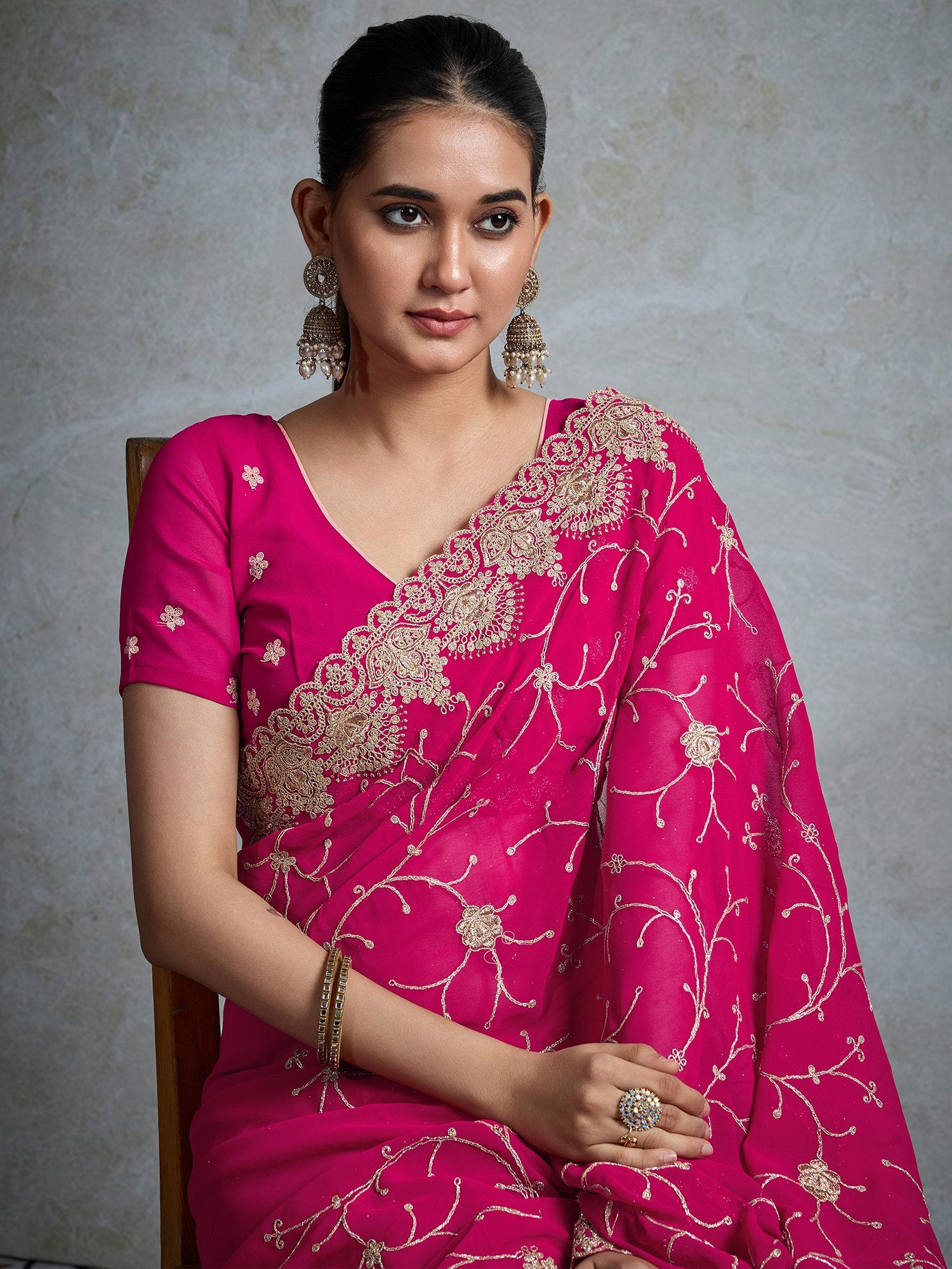 Pink Party Wear Georgette Embroidered Saree