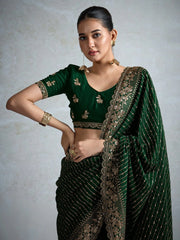 Dark Green Party Wear Vichitra Silk Embellished Saree