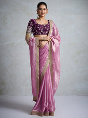 Pink Pink Party Wear Pure Chiffon Embellished Saree