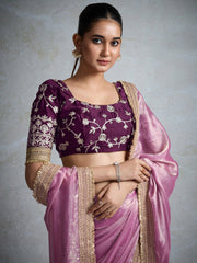 Pink Party Wear Pure Chiffon Embellished Saree
