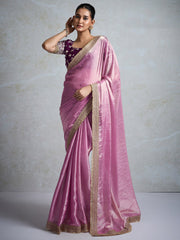 Pink Party Wear Pure Chiffon Embellished Saree