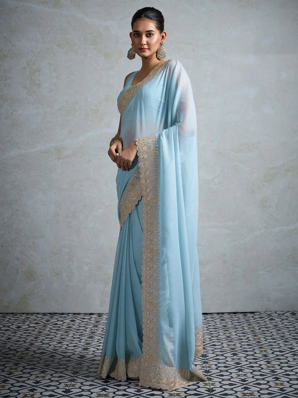 Light Party Wear Georgette Embellished Saree - The Dori Store