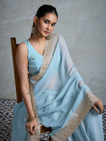 Light Party Wear Georgette Embellished Saree