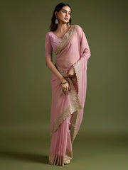 Peach Party Wear Georgette Embellished Saree - The Dori Store