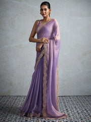 Lavendar Party Wear Chiffon Embellished Saree - The Dori Store